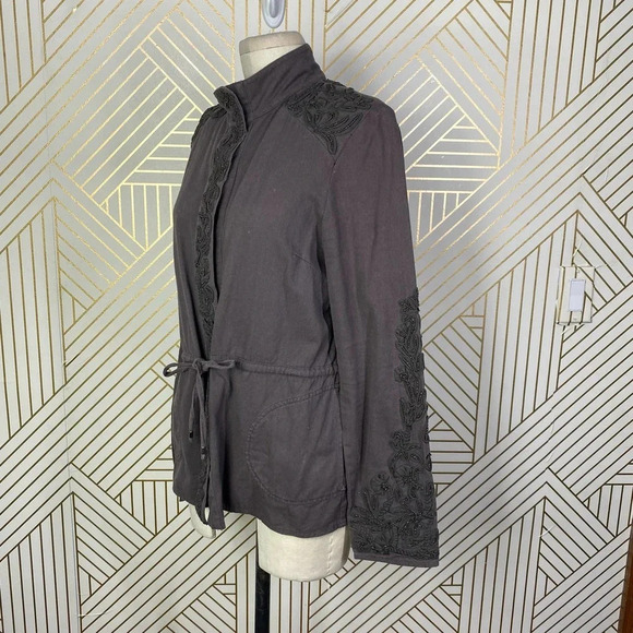 Anthropologie Love Sam Travis Military Jacket Beaded Charcoal Gray Size‎ Medium - Picture 6 of 12